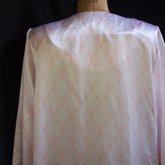 vtg KASSATLY Palm Beach Pink Floral Zip Up Satin Glam Lounge Robe Caftan Dress S - Picture 6 of 9